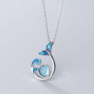 925 Sterling Silver Bead Fish Tail Pendant Necklace S925 Silver - Necklace - One Size