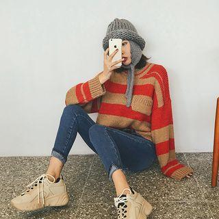 Drop-shoulder Stripe Wool Blend Sweater