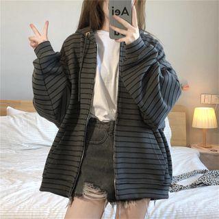 Striped Zip Hoodie Black - One Size