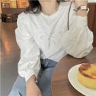 Puff-sleeve Butterfly Embroidered Loose-fit Blouse White - One Size