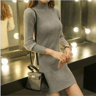 Mock Neck Long-sleeve Mini Knit Dress