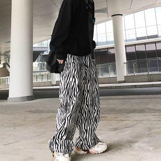 Zebra-print High-waist Straight-cut Pants