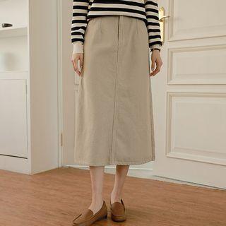 Pocket-side Cotton Long A-line Skirt