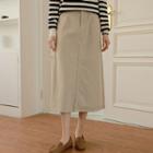 Pocket-side Cotton Long A-line Skirt