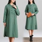 Long-sleeve Embroidered Hanfu Dress Green - One Size