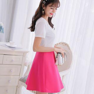 Color-block Short-sleeved A-line Dress