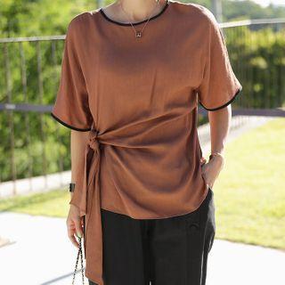 Self-tie Piped Blouse