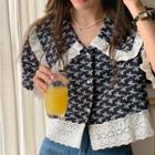 Short-sleeve Lace Trim Patterned Blouse