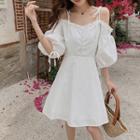 Puff-sleeve Cold-shoulder Midi Dress