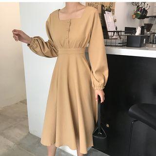 Square Neck Long Sleeve Dress