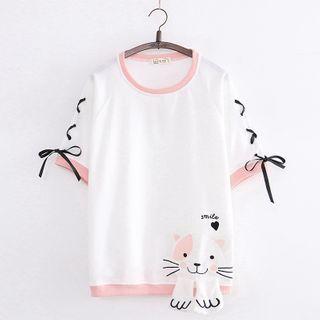 Cat Applique Sweatshirt / T-shirt