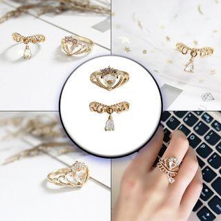 Set Of 2: Rhinestone Ring 5612 - Gold - One Size