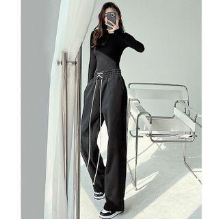 Drawstring High-waist Brushed Wide-leg Sweatpants