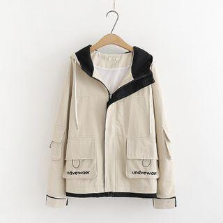 Lettering Hooded Jacket Khaki - One Size