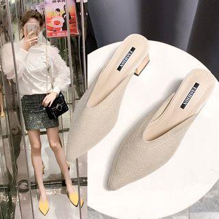 Pointy-toe Chunky-heel Knit Mules