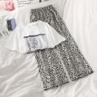 Short-sleeve Print T-shirt / High-waist Leopard Print Wide-leg Pants
