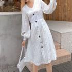 Balloon-sleeve Button-up A-line Dress