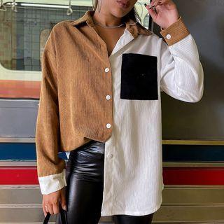 Ribbed Color Panel Long-sleeve Shirt