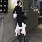 Two Tone Bell Sleeve Knitted Mermaid Dress
