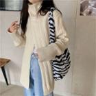 Front-slit Turtleneck Cable-knit Sweater