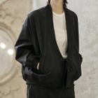 Lace Up Open Front Faux Leather Jacket