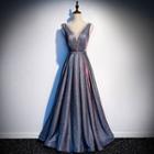 Rhinestone Glitter Sleeveless A-line Evening Gown