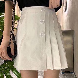 A-line Mini Buttoned Pleated Skirt