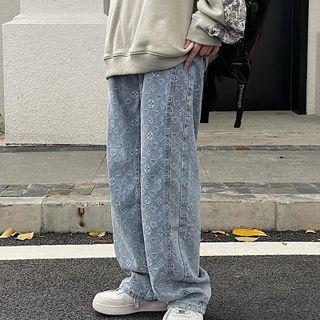 Textured Washed Wide Leg Jeans