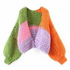 Color Block Cardigan Tangerine & Pink & Green - One Size