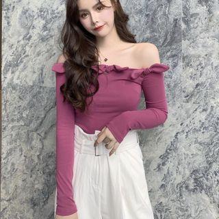 Long-sleeve Off-shoulder Bow Accent Top