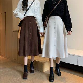 High-waist Button Midi A-line Skirt