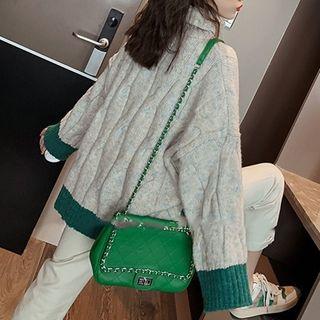 Contrast Trim Oversize Turtleneck Sweater