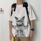 Cat Print Shirt-sleeve T-shirt