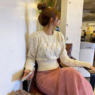 Pompom Perforated Knit Top