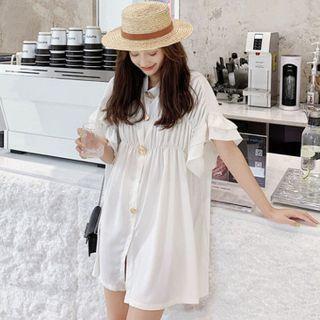 Ruched Short-sleeve Mini Shirtdress