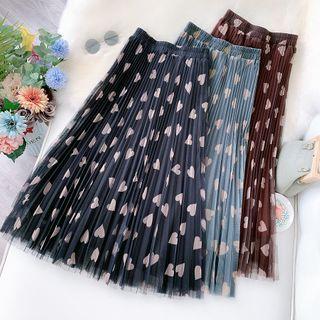 Heart Print Midi A-line Mesh Dress