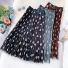 Heart Print Midi A-line Mesh Dress