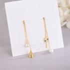 Non-matching Faux Pearl Rhinestone Badminton Dangle Earring 1 Pair - Es1214 - Gold - One Size
