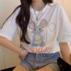 Rhinestone Short Sleeve Printed T-shirt