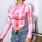 Long-sleeve Tie-dye Frill Trim Crop Top