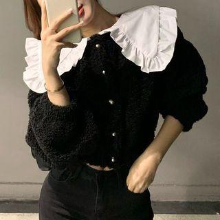 Ruffled Faux Shearling Blouse