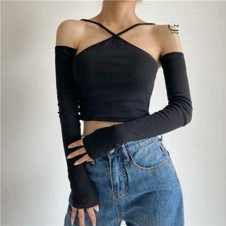 Set: Halter Camisole Top + Oversleeves