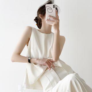 Sleeveless Plain Top / Wide Leg Pants