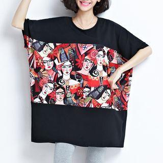 Print Short-sleeve Batwing Top