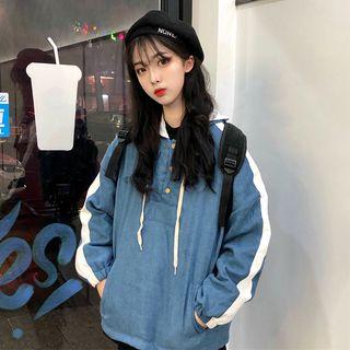 Contrast-trim Half-placket Hoodie
