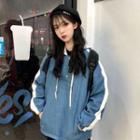 Contrast-trim Half-placket Hoodie