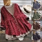 Floral V-neck Cardigan Mock Two-piece Top