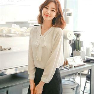 Metal-trim Tie-neck Chiffon Top