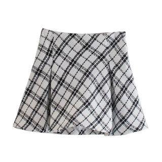 Two-tone Plaid Mini A-line Skirt