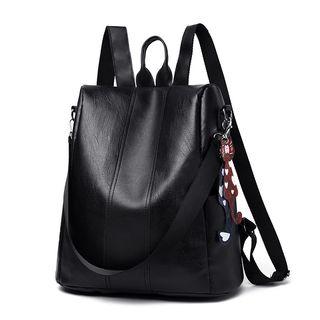 Faux Leather Back Zipper Closure Backpack